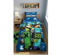 Halantex Housse de couette Minecraft réversible Parure enfant 140x200 cm microfibre Oeko‑Tex