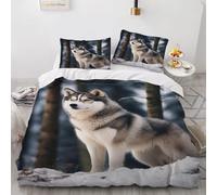 Housse de Couette 140x200 Husky Parure de lit 1 Personne Chien Animal 3D Imprimée Doux Literie Microfibre Housses Couettes avec Fermeture Éclair et 2 Taies d'oreiller E-2564