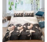 Housse de Couette 140x200 Husky Parure de Lit 1 Personne Chien Imprimée 3D Microfibre Douce Animal Housse Couette Réversible avec 1 Taie d'oreiller b7033