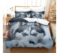 Housse de Couette 140x200 Husky Parure de Lit Adulte 1 Personne Microfibre Respirante Chien Mignon Ensemble de Literie avec Fermeture Éclair et 2 Taies d'oreiller b.4995