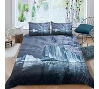 Housse de Couette 140x200 Iceberg Parure de Lit 1 Personne Paysage Naturel 3 Pièces Housse Couette en Microfibre Douce Imprimé 3D avec 2 Taies d'oreiller 65x65 cm i-537