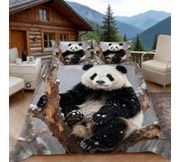 Housse de Couette 140x200 Impression de Panda, 1 Personne, Parure de Lit Paysage Hivernal Microfibre avec 2 x Taie d'oreiller 65x65 cm avec Fermeture éclair