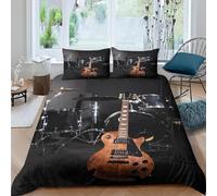 Housse de Couette 140x200 Instruments de Musique Rock Parure de Lit 1 Personne Thème Musical Imprimée 3D Microfibre Literie Set 3 Pièces avec Housses Couettes et 2 Taies d'oreiller E-6483