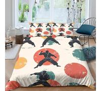 Housse de Couette 140x200 Karaté Imprimée 3D Motif Silhouette Parure de Lit 1 Personne Doux Microfibre Literie avec 2 Taies D'oreillers avec Fermeture Éclair B.600
