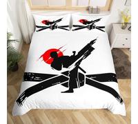 Housse de Couette 140x200 Karaté Japonais Parure de Lit 3 Pièces Taekwondo 3D Reversible Ensemble de Literie Enfant Microfibre Douce et Confortable avec 2 Taies d'oreiller M-295
