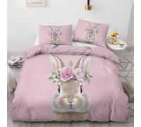 Housse de Couette 140x200 Lapin avec 1 Taie d'oreiller 65x65 cm - Decoration Lapin, Parure de Lit 1 Personne Imprimée Fille Animaux Mignon, Linge de Lit en Microfibre Douce avec Fermeture éclair N*&32