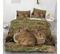 Housse de Couette 140x200 Lapin Parure de lit 1 Personne Imprimé Animalier 3D Imprimée Doux Literie Set Microfibre Housses Couettes avec Fermeture Éclair et 2 Taies d'oreiller H-954