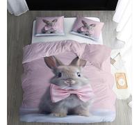 Housse de Couette 140x200 Lapin - Parure de Lit 1 Personne Motif Lapin - Ensemble de Literie en Microfibre Douce avec Fermeture éclair, 1 Taies d'oreiller 65x65 cm