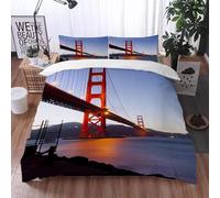 Housse de Couette 140x200 Le Pont du Golden Gate Parure de Lit Imprimée Microfibre, Le Pont du Golden Gate Sets de Housses de Couettes 3D 1 Personnes avec 2 taies d'oreiller 65x65 cm G115