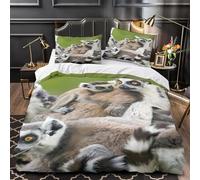 Housse de Couette 140x200 Lémurien À Queue Annelée Parures de Lit 3D Imprimée Douce Literie Set Lémurien Animal Microfibre Housse de Couette 1 Personne avec 1 x Taie d'Oreiller 65x65 cm t.1965