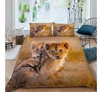 Housse de Couette 140x200 Lion Parure de Lit 1 Personne Enfant Impression 3D Motif Animaux Sauvages Ultra Doux Microfibre Literie avec Fermeture Éclair et 2 Taies d'oreiller 50x75