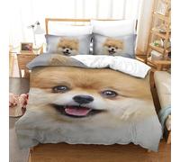 Housse de Couette 140x200 Loulou de Poméranie 3D Parure de Lit Animaux Mignons en Microfibre Doux Housses Couettes 1 Personne avec Fermeture Éclair avec 2 Taies d'oreiller 65x65 cm D.1419