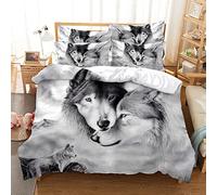 Housse de Couette 140x200 Loup Blanc Parure Housse de Couette 110g/㎡ Microfibre Douce + 2 Taies d'oreiller 65x65 Adaptée Aux Enfants Garçons Filles Fermeture éclair Housse Couette Ado