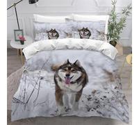 Housse de Couette 140x200 Loup Enfant Ado Parure de lit 140 x 200 cm Animaux Imprimé 3D Housse Couette 1 Personne Jungle d'hiver Douce Ensemble de Literie avec Taie d'oreiller a.8485