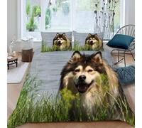 Housse de Couette 140x200 Malamute D'alaska Imprimée 3D Chiens Parure de Lit 1 Personne Doux Microfibre Literie avec 2 Taies D'oreillers 65x65 cm avec Fermeture Éclair c-998