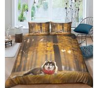 Housse de Couette 140x200 Malamute D'alaska Microfibre Douce Parures de Lit 1 Personnes Imprimé 3D Adorables Animaux de Compagnie Housses Couette avec 2 Taies d'oreiller et Fermeture Éclair g.1346
