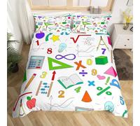 Housse de Couette 140x200 Mathématiques Parure de lit 1 Personne Fournitures Scolaires 3D Imprimée Doux Literie Microfibre Housses Couettes avec Fermeture Éclair et 2 Taies d'oreiller C-2389