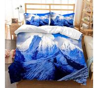 Housse de Couette 140x200 Montagne Enneigée, Parure de Lit 1 Personne Paysage d'hiver 3D Imprimé Doux Microfibre Housse Couette Montagne Enneigée avec Fermeture éclair 2 x Taie d'oreiller D313