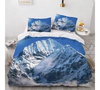 Housse de Couette 140x200 Montagnes et Neige Microfibre Douce Parures de Lit 1 Personnes Imprimé 3D Paysages Naturels Housses Couette avec 2 Taies d'oreiller et Fermeture Éclair g.7190