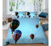 Housse de Couette 140x200 Montgolfière Imprimée 3D Ciel Volant Parure de Lit 1 Personne Doux Microfibre Literie avec 2 Taies D'oreillers 65x65 cm avec Fermeture Éclair N.1886