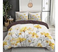 Housse De Couette 140X200 Motif Floral Simple De Cosmos Beige Jaune, Parure De Lit Plantes De Ferme Enfants, Literie Set 2 Pièces 1 Personne En Microfibre Douce Avec Fermeture Taie D'Oreiller