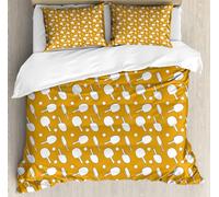Housse de Couette 140x200 Motif Raquette de Ping-Pong Parure de Lit Jaune Imprimé 3D Sets de Housses de Couettes en Microfibre Doux avec Fermeture Éclair et 2 Taies d'oreiller A-317