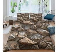 Housse de Couette 140x200 Mur en Pierre Parure de Lit 3D Imprimée Microfibre Style RéTro Housse Couette 1 Personne avec Fermeture éclair + 2 Taie d'oreiller 65x65 cm e-2145