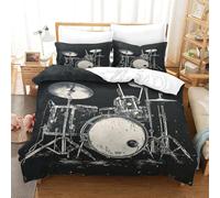 Housse de Couette 140x200 Musique, Batterie Parure de Lit 1 Personne 3D Imprimée Microfibre Hiver, Parure de Lit 140x200 avec 2 Taies d'oreiller 65x65 cm DD317