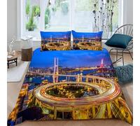 Housse de Couette 140x200 New York Parure de Lit 140 x 200 3D Imprimé Pont du Golden Gate Enfants 1 Personnes Microfibre 3 Pièces Housse de Couette avec 2 Taie d'oreiller C-677