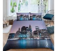 Housse de Couette 140x200 New York Parure de Lit Ville Moderne Ultra Doux Respirante Microfibre Literie Set 1 Personne avec Fermeture Éclair avec 2 Taies d'oreiller R.2155