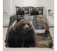 Housse de Couette 140x200 Ours Parure de Lit 1 Personne Imprimé Animal 3 Pièces Housse Couette en Microfibre Douce Imprimé 3D avec 2 Taies d'oreiller 65x65 cm i-1125