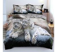 Housse de Couette 140x200 Panthère des Neiges Microfibre Douce Parures de Lit 1 Personne Imprimé 3D Animaux Housses Couette avec 2 Taies d'oreiller et Fermeture Éclair a.1027