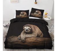 Housse de Couette 140x200 Paresseux Parure de Lit 1 Personne Animaux Imprimée 3D Microfibre Douce Paresseux Housse Couette Réversible avec 1 Taie d'oreiller b4669
