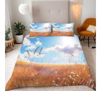 Housse de Couette 140x200 Paysage d'automne Parure de lit 1 Personne Style Campagnard 3D Imprimée Doux Literie Microfibre Housses Couettes avec Fermeture Éclair et 2 Taies d'oreiller E-604