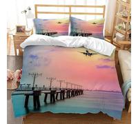 Housse de Couette 140x200 Paysage de Pont Parure de lit 1 Personne Thème Aviation 3D Imprimée Doux Literie Microfibre Housses Couettes avec Fermeture Éclair et 2 Taies d'oreiller D-1059