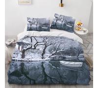 Housse de Couette 140x200 Paysage Enneigé Microfibre Douce Parures de Lit 1 Personnes Imprimé 3D Paysages d'hiver Housses Couette avec 2 Taies d'oreiller et Fermeture Éclair g.3896