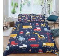 Housse de Couette 140x200 Pelle Mécanique Parures de Lit Ados 3D Imprimée Literie Set 3 Pièces Véhicules de Dessin Animé Microfibre Housse Couette 1 Personne avec 2 Taie d'oreiller F.1619