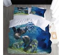 Housse de Couette 140x200 Phoque Parure de Lit Monde sous-Marin Ultra Doux Respirante Microfibre Literie Set 1 Personne avec Fermeture Éclair avec 2 Taies d'oreiller C.1165