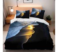 Housse de Couette 140x200 Plage Microfibre Douce Parures de Lit 1 Personnes Imprimé 3D Paysages Marins Housses Couette avec 2 Taies d'oreiller et Fermeture Éclair g.8504