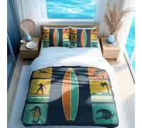 Housse de Couette 140x200 Planche de Surf Microfibre Parure de Lit 3D Imprimée Thème Surf Housse Couette Ultra Douce Confortable avec 2 Taies d'oreiller 65x65 H.1424