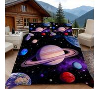 Housse de Couette 140x200 Planète, 1 Personne, Parure de Lit Imprimé Dessin Animé Microfibre avec 2 x Taie d'oreiller 65x65 cm avec Fermeture éclair
