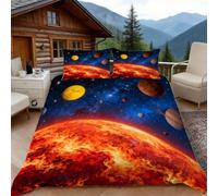 Housse de Couette 140x200 Planète Cosmique, 1 Personne, Parure de Lit Nébuleuse du Voile Lactée Microfibre avec 2 x Taie d'oreiller 65x65 cm avec Fermeture éclair