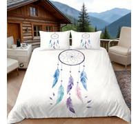 Housse de Couette 140x200 Plume D'Attrape Rêve, 1 Personne, Parure de Lit Dessin Animé Microfibre avec 2 x Taie d'oreiller 65x65 cm avec Fermeture éclair
