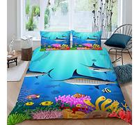 Housse de Couette 140x200 Poisson Tropical Parure de Lit 1 Personne Enfant Impression 3D Motif Animaux De Dessin Animé Ultra Doux Microfibre Literie avec Fermeture Éclair et 2 Taies d'oreiller 50x75