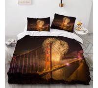 Housse de Couette 140x200 Pont 3D Parure de Lit Feux d'artifice en Microfibre Doux Housses Couettes 1 Personne avec Fermeture Éclair avec 2 Taies d'oreiller 65x65 cm I.1377