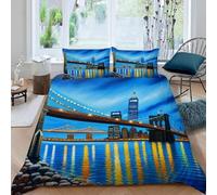 Housse de Couette 140x200 Pont de Brooklyn Parure de Lit Paysage New-Yorkais Imprimé 3D Sets de Housses de Couettes en Microfibre Doux avec Fermeture Éclair et 2 Taies d'oreiller B-2921