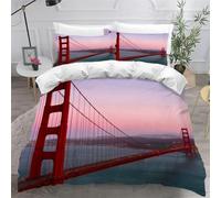 Housse de Couette 140x200 Pont du Golden Gate Microfibre Parure de Lit 3D Imprimée Architecture Housse Couette Ultra Douce Confortable avec 2 Taies d'oreiller 65x65 C-1197