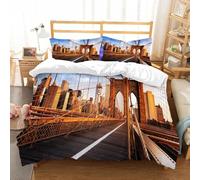 Housse de Couette 140x200 Pont Parure de Lit Architecture Urbaine Rétro 3D Ultra Doux Respirante Microfibre Housse Couette 1 Personne avec Fermeture Éclair et 2 Taies d'oreiller 65x65 g.2503