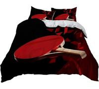 Housse de Couette 140x200 Raquette de Ping-Pong Microfibre Douce Parures de Lit 1 Personnes Imprimé 3D Style Sportif Housses Couette avec 2 Taies d'oreiller et Fermeture Éclair c.367