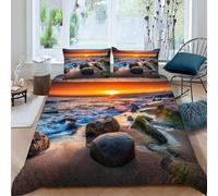 Housse de Couette 140x200 RéCifs CôTiers Parure de Lit 3D Imprimée Microfibre Coucher de Soleil Housse Couette 1 Personne avec Fermeture éclair + 2 Taie d'oreiller 65x65 cm b.1995